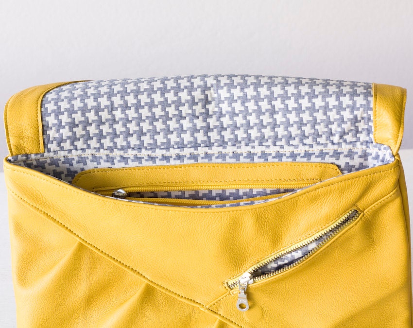 Yellow leather oversized clutch , envelope , handbag