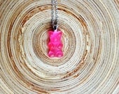 Gummy Bear Necklace Pendant 22" Sterling Silver Chain 925 Pink Cotton Candy