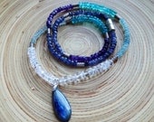 Amethyst Quartz Crystal Iolite Apatite Aquamarine Tanzanite 925 Sterling Silver Aura Necklace