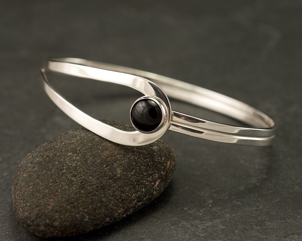 Sterling Silver Bracelet- Black Onyx Latch Bracelet- Silver Bracelet- Handmade Bracelets Silver- Black Onyx Jewelry