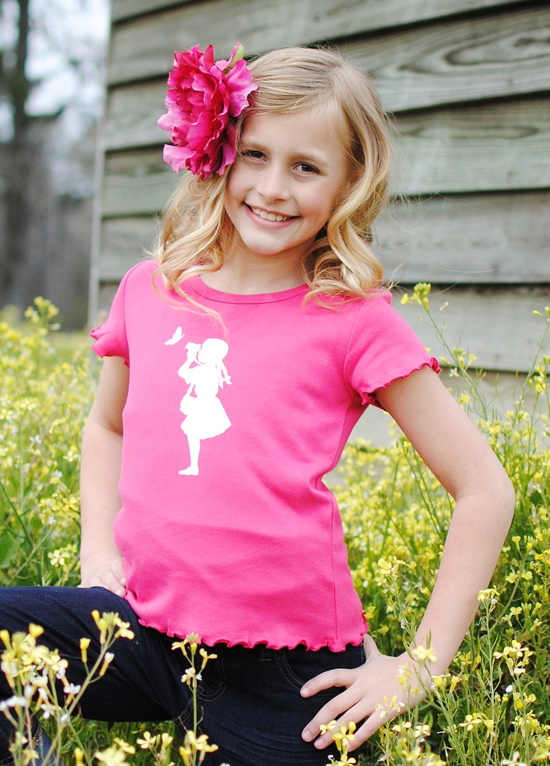 Petite Photographer for Girls Short Sleeved Nostalgic Graphic Tee in Hot Pink with White FREE SHIPPING
