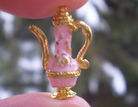 5 pcs PINK Enamel Flagon Pendant Charm