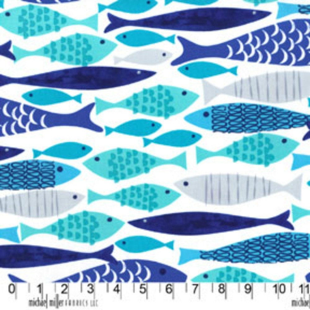 Michael Miller Mod Fish in Blue - Half Yard