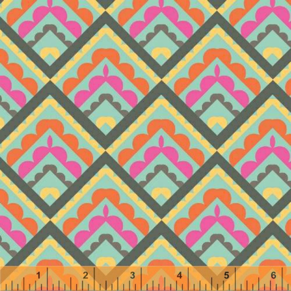 Windham Fabrics - Cabana Blooms Collection by Melissa Ybarra - Diamond Squares in Blue -  2 Yards