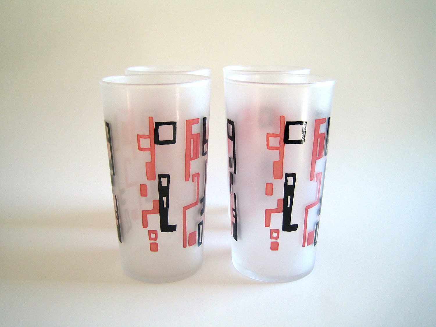 Hand Painted Atomic Design Frosted Glass Tumblers