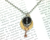 Typewriter Key Necklace With Clock and Key - Mixed Metals - Vintage Typewriter Jewelry By Haute Keys