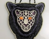 Black Gray and Purple Tiger Bead Embroidered Pendant on a Beadweave Necklace