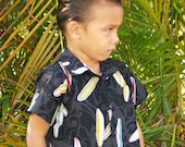 Boys Handmade Hawaiian Surfboard Aloha Shirt  Black 6mo to 9/10