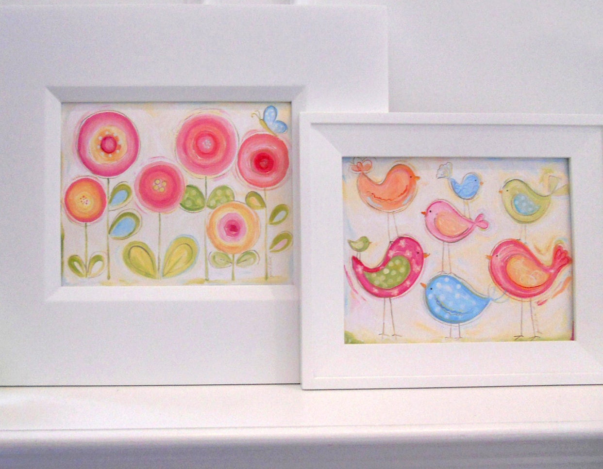 lolli-flowers and birdies SET posh prints, 8x10 trendy wall art poster