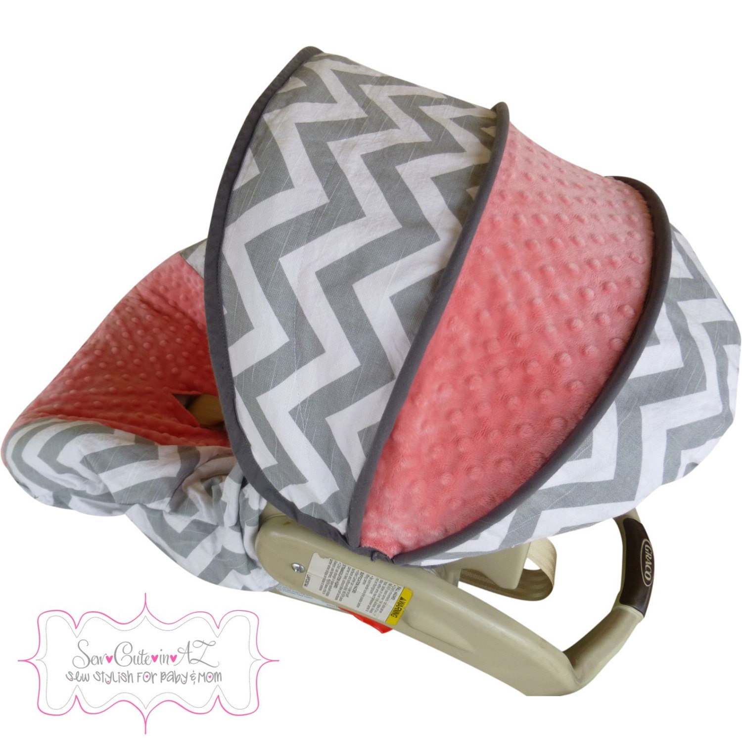Gray Chevron with Coral Infant Carseat Cover