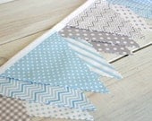 Bunting Fabric Banner Fabric Flags  - Blue and Gray Chevron Dots Gingham - Ready to Ship