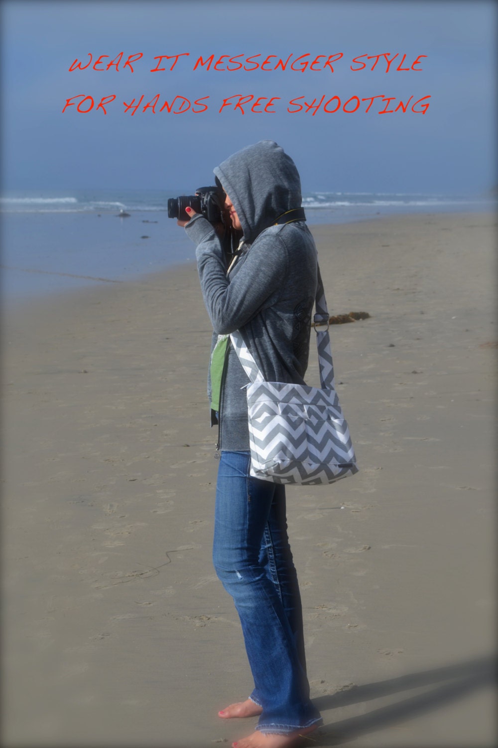 Petite Size, Fun and Girly Camera Bag DSLR / Purse with  removable insert  /  Camera Purse for Women  in Grey Chevron Stripe / by Darby Mack