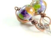 Lampwork Earrings, Mixed Metal Jewelry, Dangle Earrings, Lampwork Jewelry, Mardi Gras, Copper and Silver, Sterling Silver, Infinity Wrap