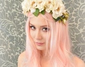 Boho flower crown, ivory rose headband, woodland wedding head piece - frou frou