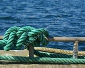nautical knot, blue water, aqua rope, fishing boat ,'All Tied Up' - fine art digital photographic print