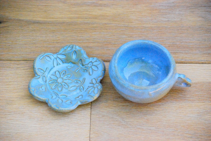 Handmade ceramic espresso cup in ice blue