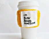 Funny Travel Mug Coffee cozy Tea cosy Awesome yellow black starbucks cup crochet cover spring
