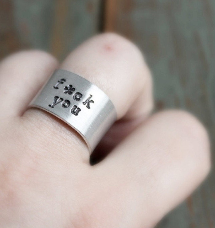 Fcuk You Ring aluminum adjustable funny hand stamped mens womens unisex gag gift