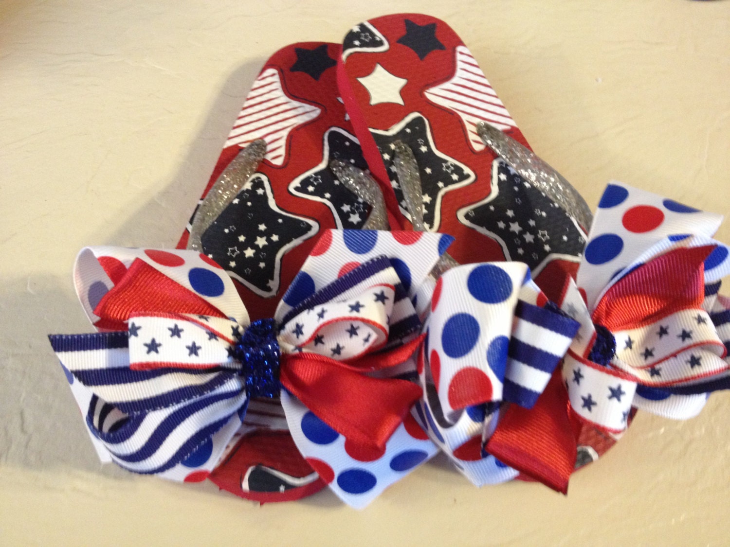 Little Girl Size 12-13 Patriotic July 4th Bow Flip Flops