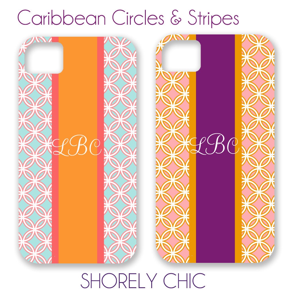 Monogrammed Caribbean Circles and Stripes iPhone Cover