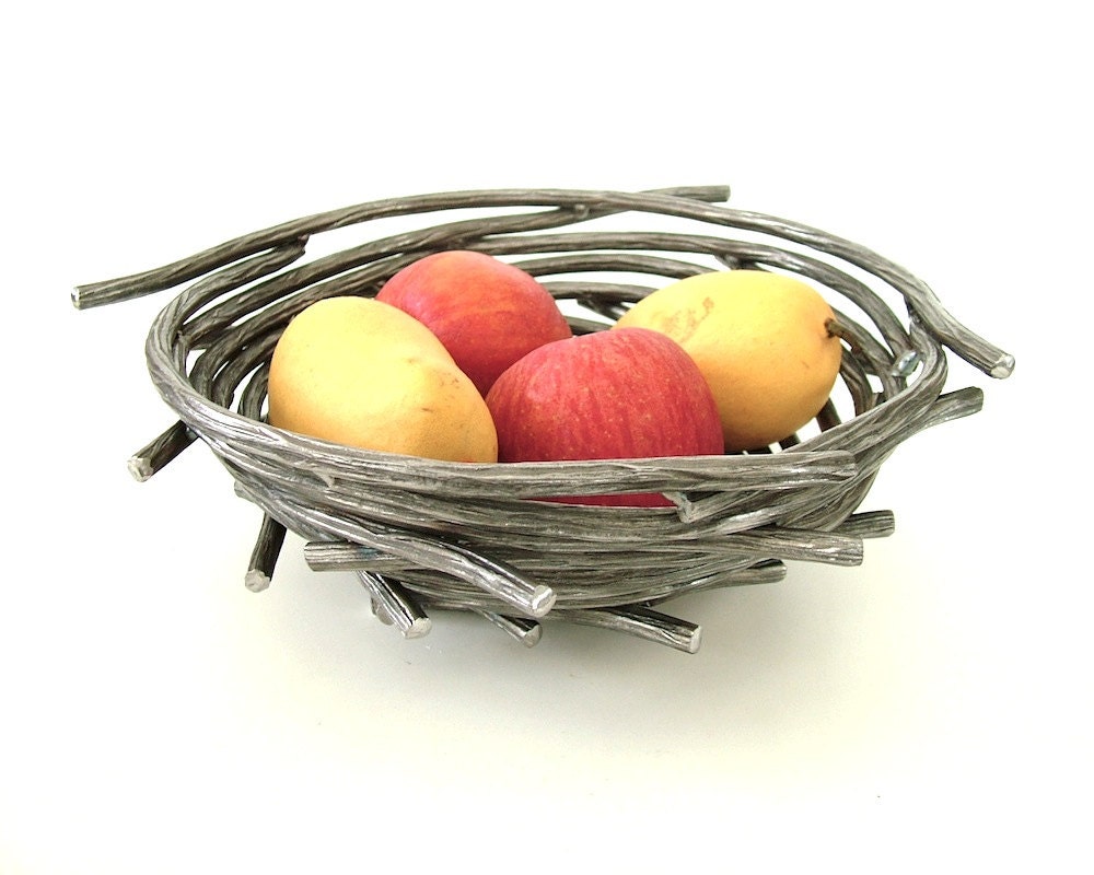 Bird Nest Bowl/Steel Twig Bowl/Functional Fine Art Centerpiece Bowl