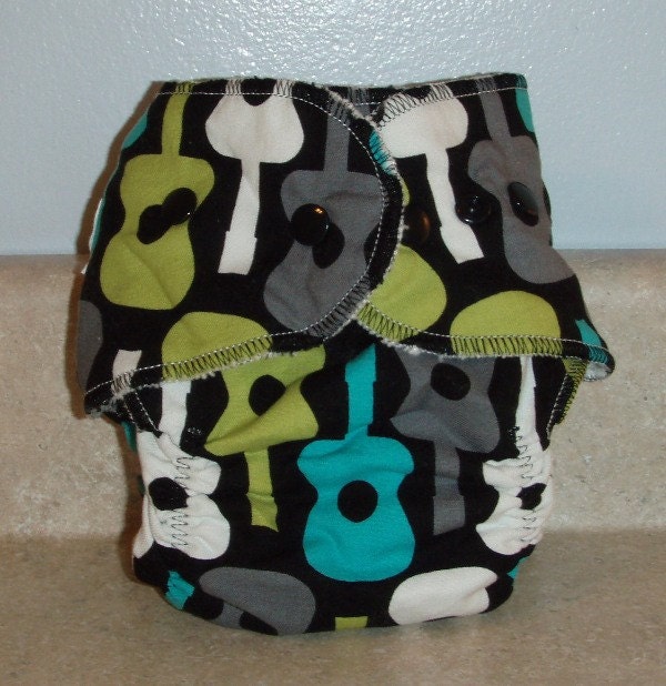 Fitted Large Cloth Diaper- Guitars - 20 to 30 lbs