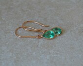 Colombian Emerald Pear Dangly Earrings in 14K Rose Gold