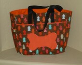 Dog Bag in Brown print with Orange & Aqua, Towel included