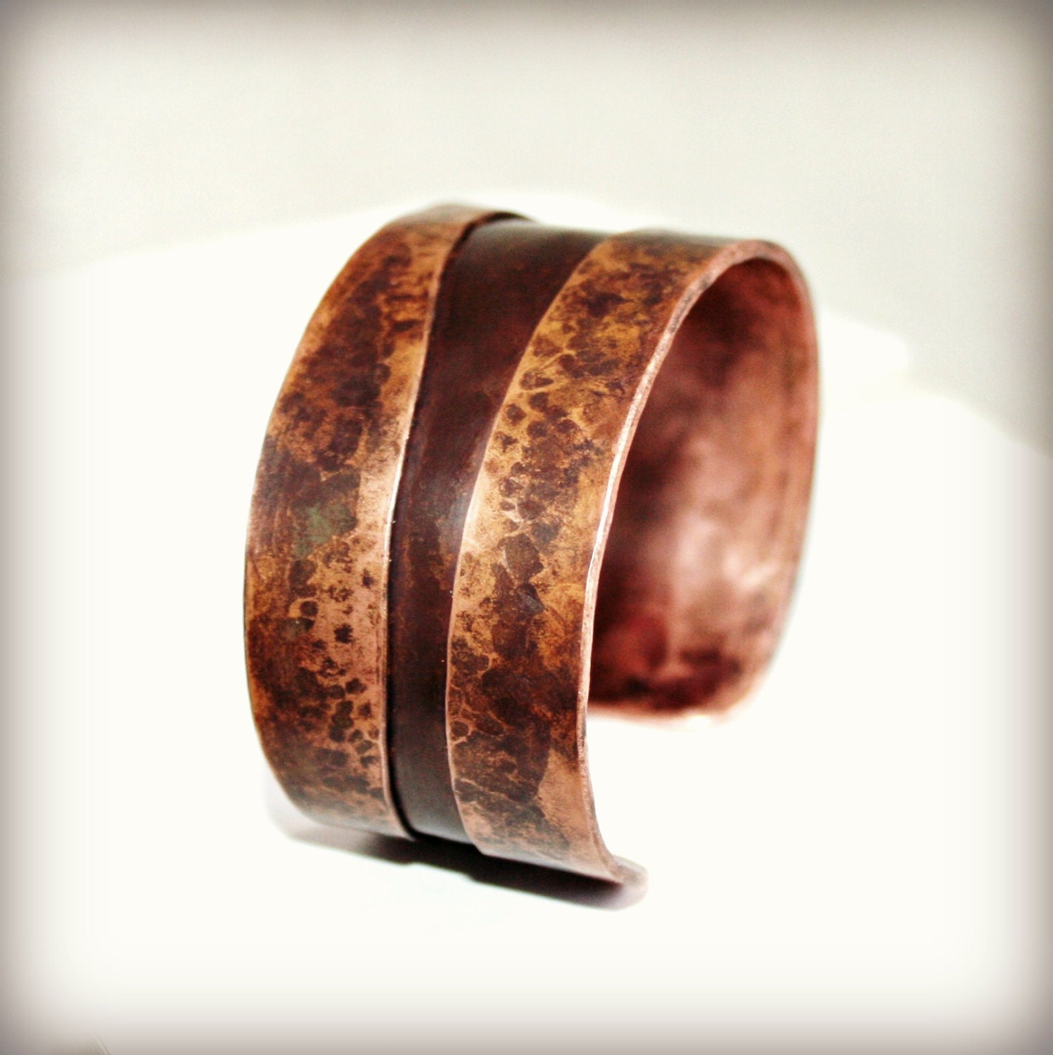 COPPER CUFF BRACELET - Double Folded and Hammered Solid Copper Cuff Bracelet - Handmade