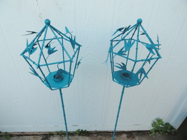 Vintage Turquoise Torch Stands Garden Candle Light Beach Yard Decor