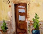 Art, ORIGINAL OIL Painting, doors gardens, plants, France, 'Garden Door II', 7x5