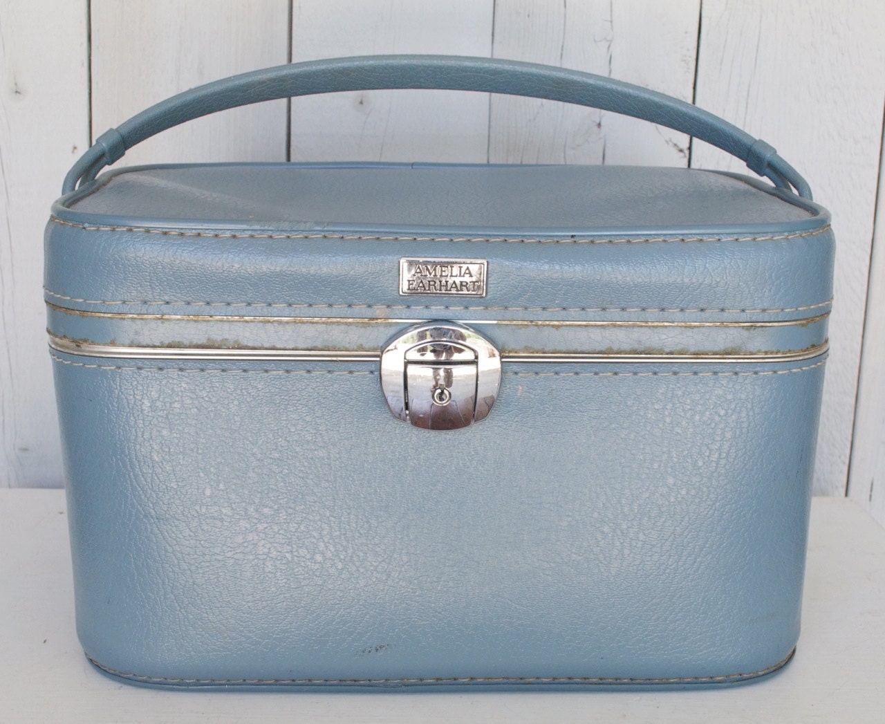 Vintage Blue Amelia Earhart Train Case with Key