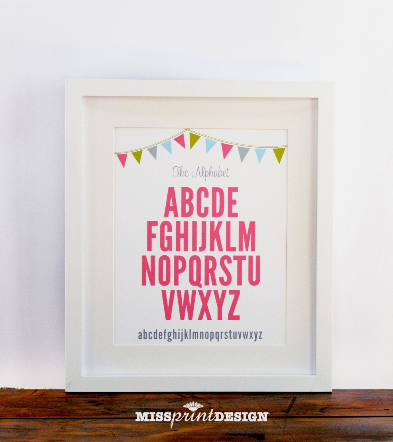 Baby Nursery Art, Bunting ABC, Alphabet, Baby Shower Gift 8x10