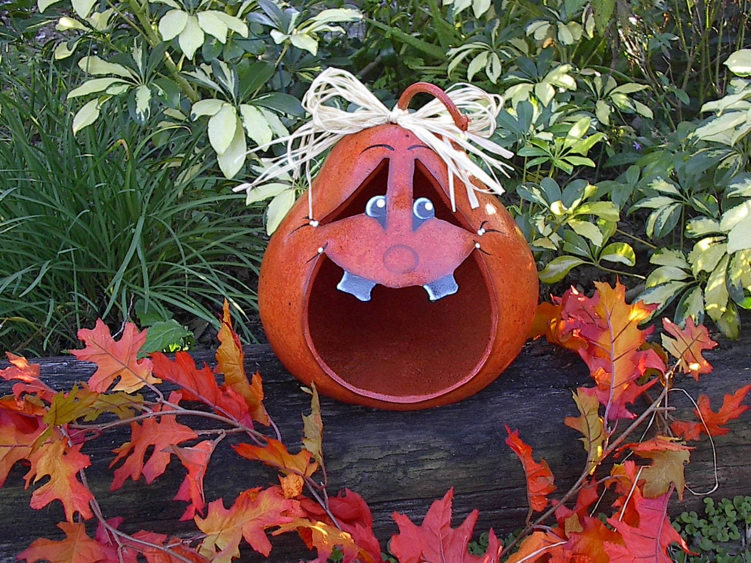 Halloween Gourd Pumpkin Jack O Lantern Candy Dish Bowl