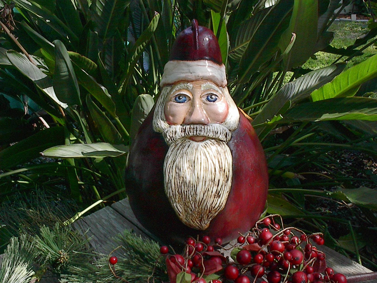 Painted Gourd Santa Art Sculpture Folk Art Original