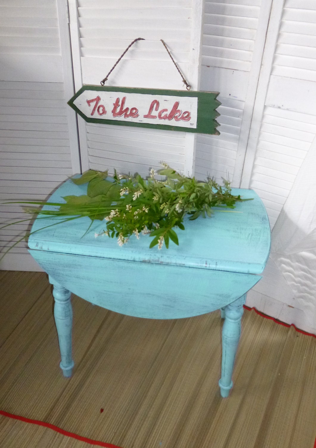 Cottage Dropleaf Accent Table Vintage Primitive Poppy Cottage
