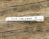 Tie Bar, Hidden Message on back of tie for husbands, groomsmen, fathers, sons, hand stamped, custom