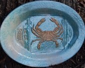 Large Serving Tray READY TO SHIP Platter Nautical Decor with Blue Crab Design Handmade by Big Dog Pots Pottery Bigdogpots