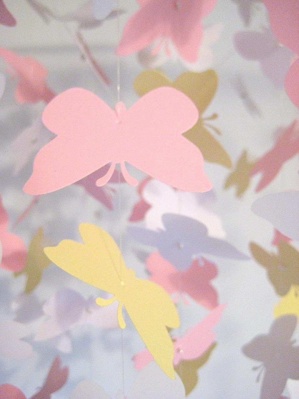 Nursery Mobile Butterfly Pink Yellow and White