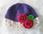Hand Knitted Baby Hat-Knitted Baby Cloche-Children Clothing-All Weather Baby Hat-Lace and Rose Baby Hat-STRIPES OR SOLIDS- Your choice