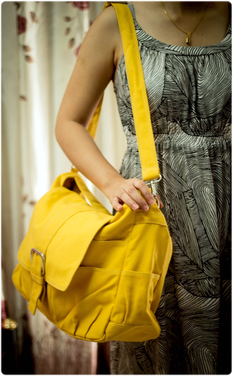 Yellow Messenger bag, Women tote bag, Canvas Bag, Handheld Shoulder Bag, Diaperbag, Laptop Bag, Book Bag, Travel Bag