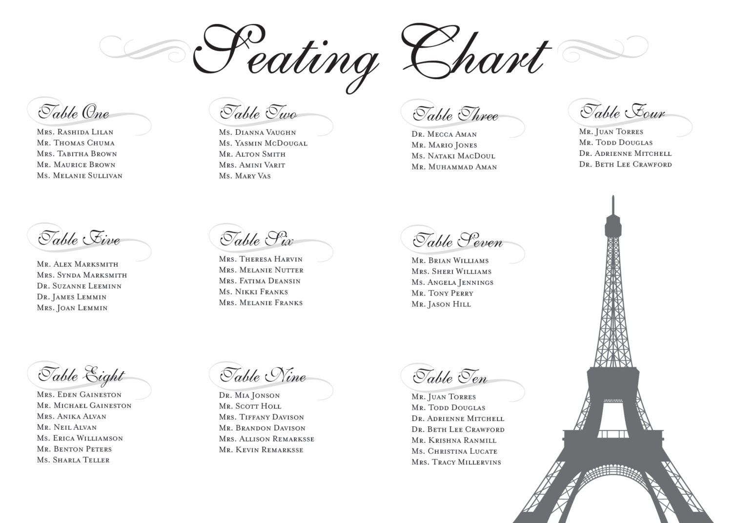 Seating Chart World Landmark Digital Design Printable PDF Custom Personal Poster Print File ONLY