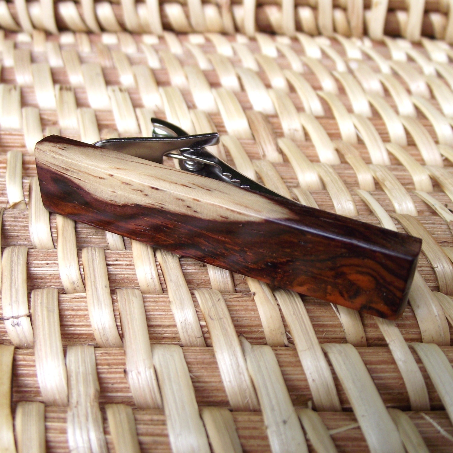 Handmade Cocobolo Wood Tie Bar Tie Clip - Wooden Tie Bar Clip for the Groom or 5-Year Anniversary