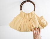 Japanese style handbag heavy washed yellow cotton, handle, brown, yellow, beach, bohemian, pin tucks