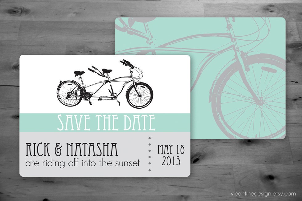 Save the Date - Vintage, Tandem Bicycle - Athletic - Sports - Outdoor Wedding - Garden Chic