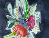 30% Off SALE - Bouquet - Original Illustration - Wall Decor - Watercolor Painting - 5x7 - Still Life - Flowers - Floral - Illustration