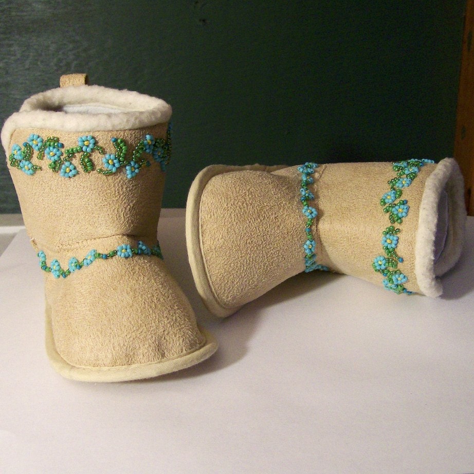 Bead Embroidery Baby Booties Alaskan Forget Me Nots