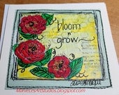 MarveLes Original  BLOOM n GROW Greeting CArdFlowers Red Pink Flowers cardstock matching envelope