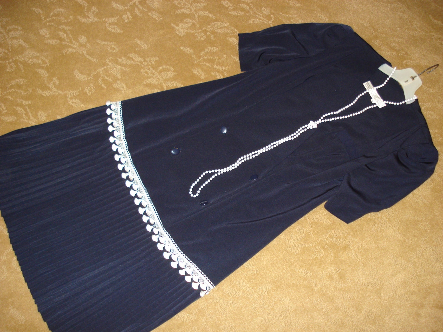 Costume 1920's Gatsby  twenties flapper dress navy poly size 14 womens Halloween beads