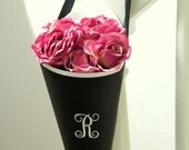 Custom Monogram Black & White Wedding Decor Pew Cone w/ Initial for Ceremony Aisle, Chair Marker or Flower Girl Petal Basket in Your Colors